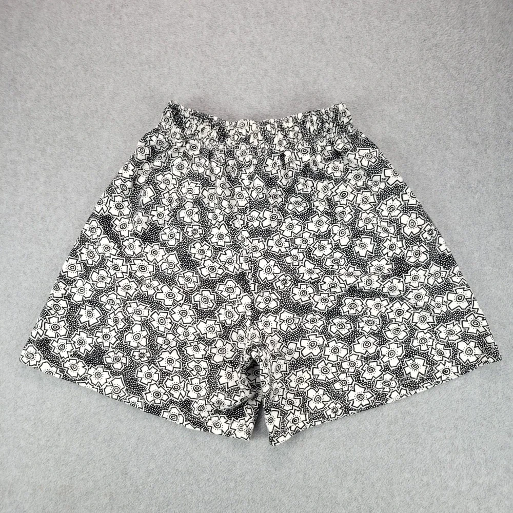Hang Ten Geometric Floral Shorts Women Large Black White Vintage Elastic Waist - Picture 3 of 11